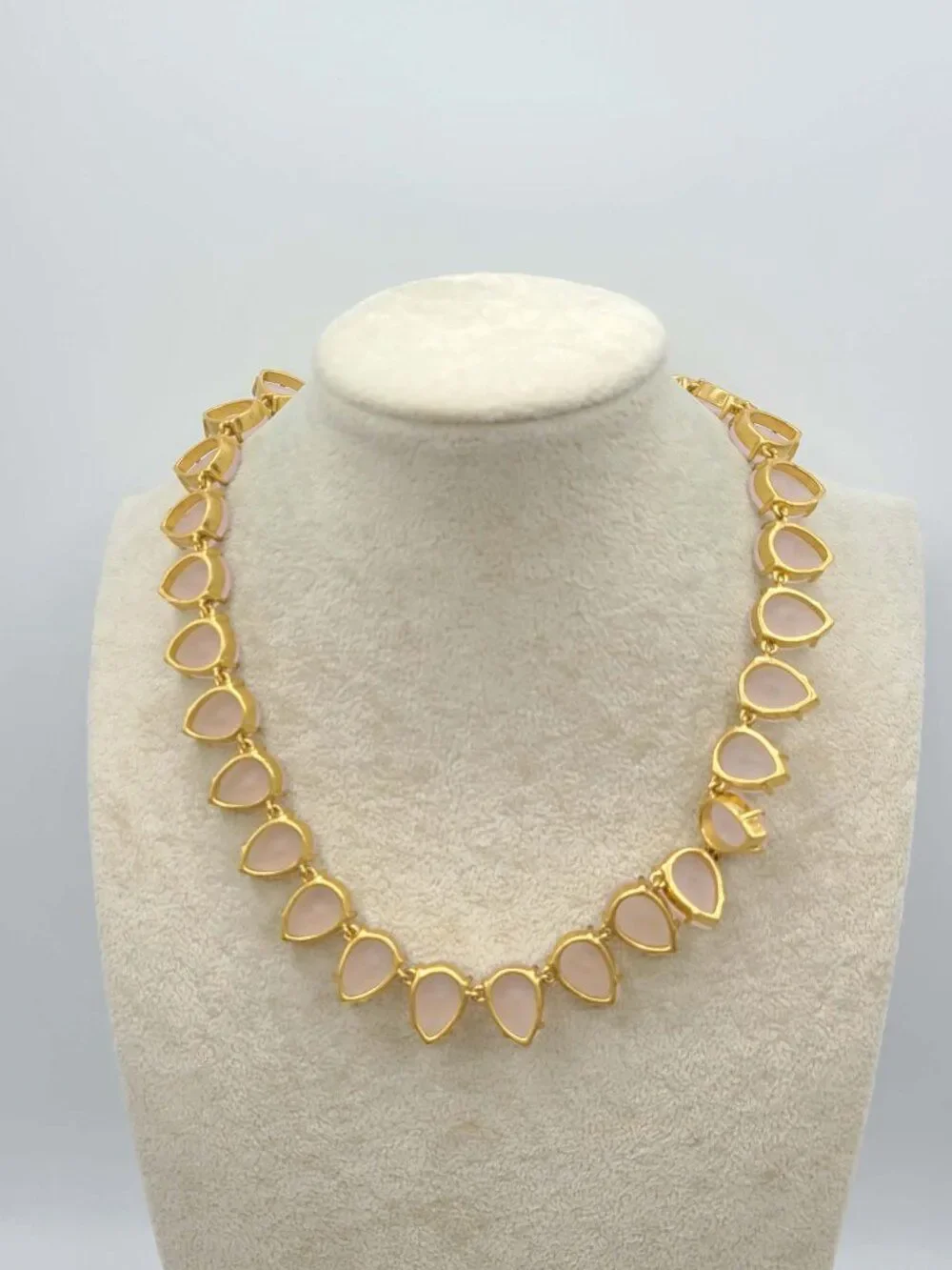 J Crew Frosted Matte Satin Light Pink Tear Drop Crystal Necklace